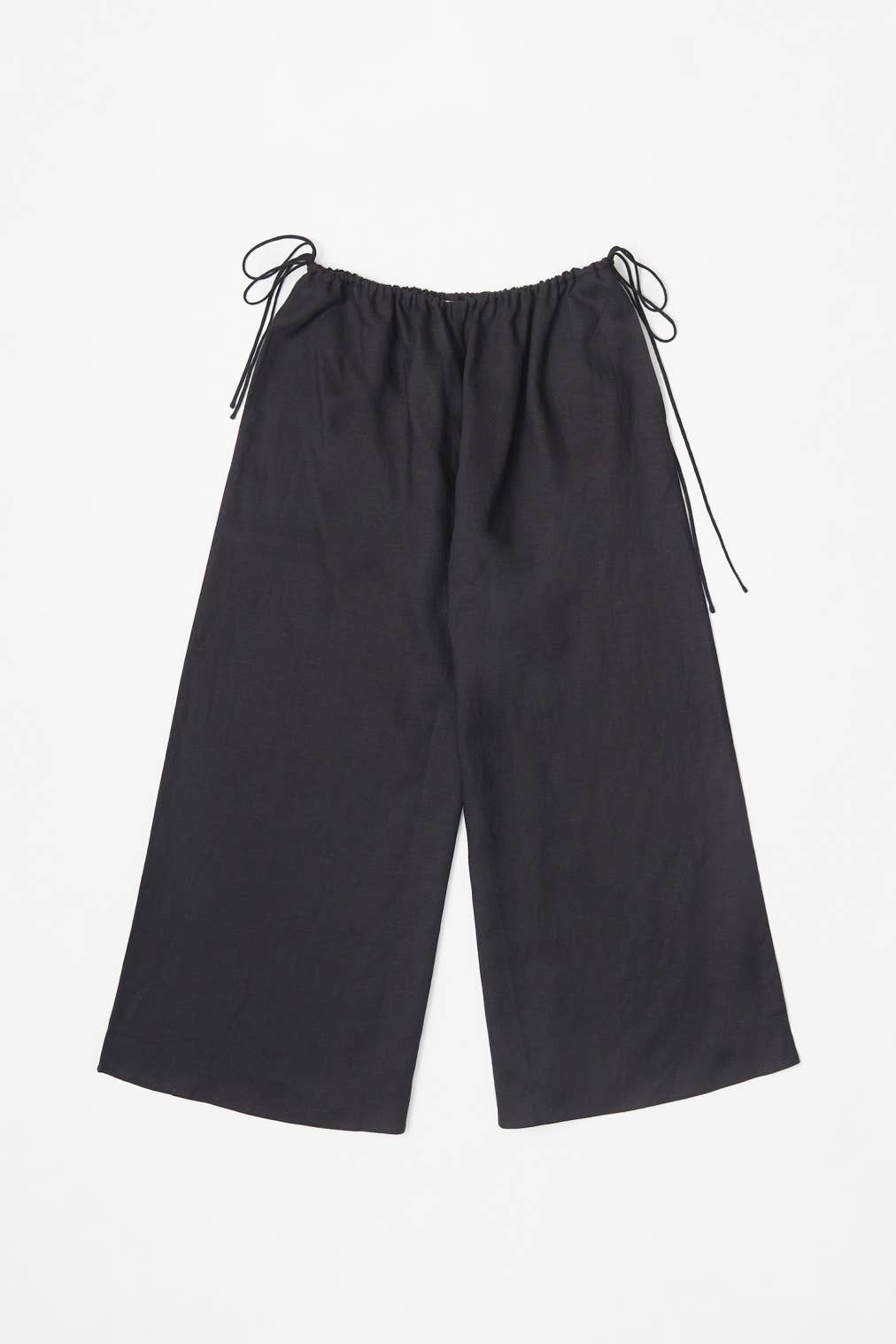 Black Wide Leg Linen Pants with Drawstrings