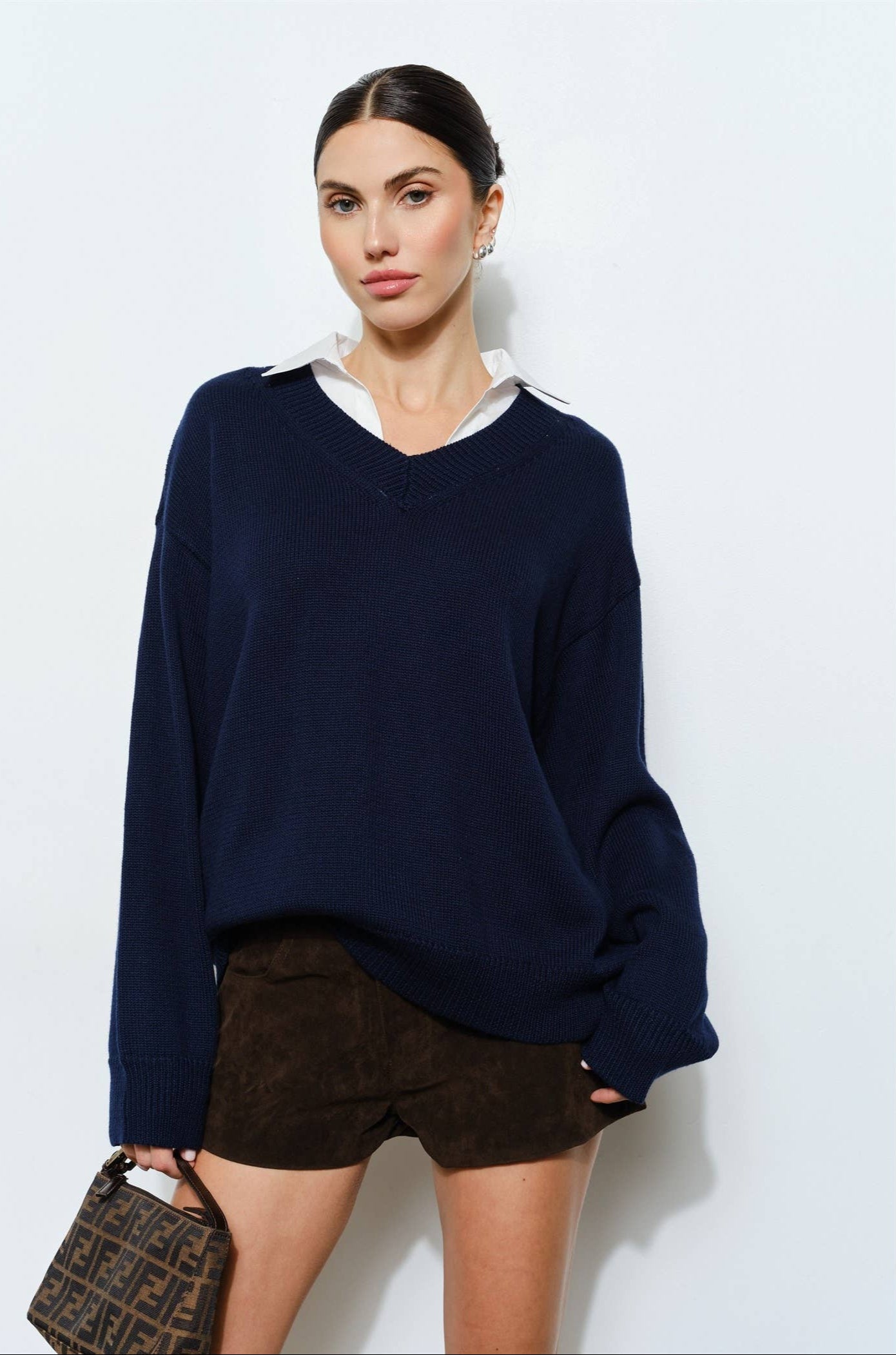 Navy Collared V-Neck Sweater
