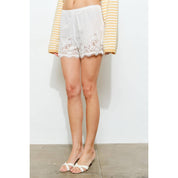 White Lace-Trimmed Scalloped Shorts