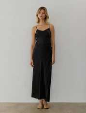 Black Satin Orion Wrap Maxi Dress