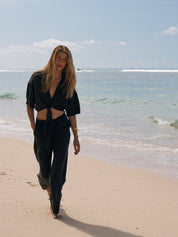 The Handloom Black Lucid Flow Tie Pants