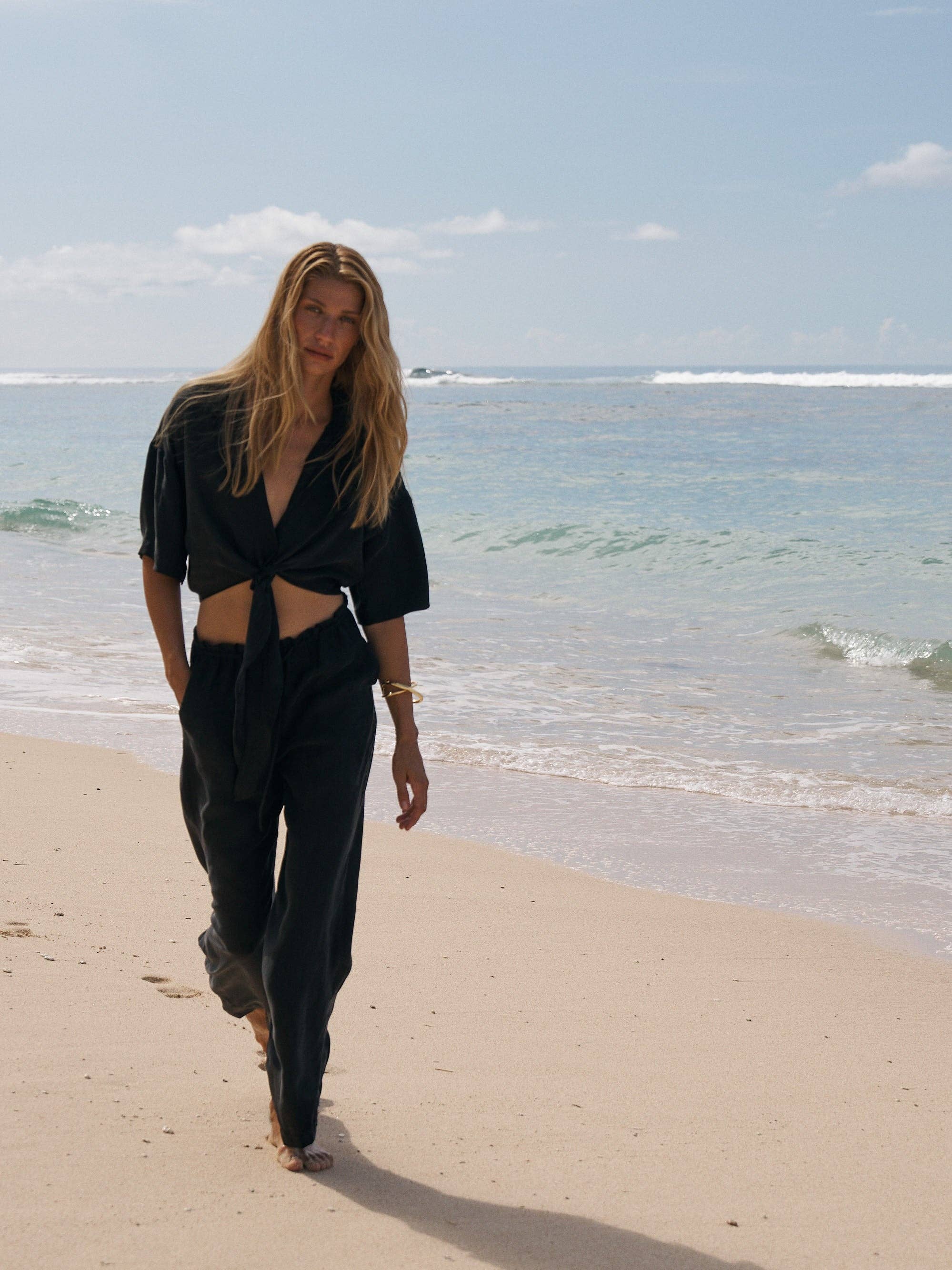 The Handloom Black Lucid Flow Tie Pants