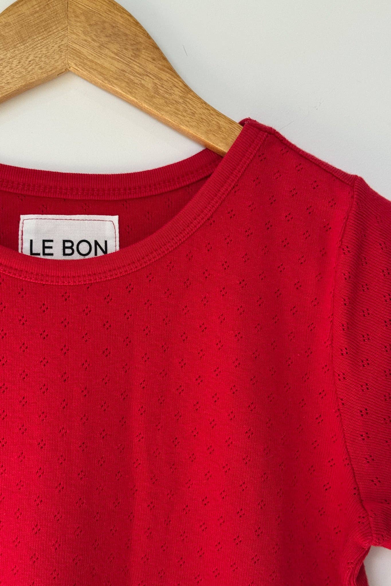 Le Bon Shoppe Pointelle Babe Tee in Red Apple