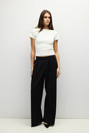 Black Pinstripe Pleated Maren Pants