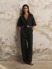 The Handloom Black Lucid Flow Tie Pants