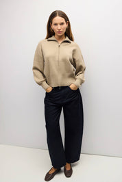 Khaki Zip Up Turtleneck Sweater
