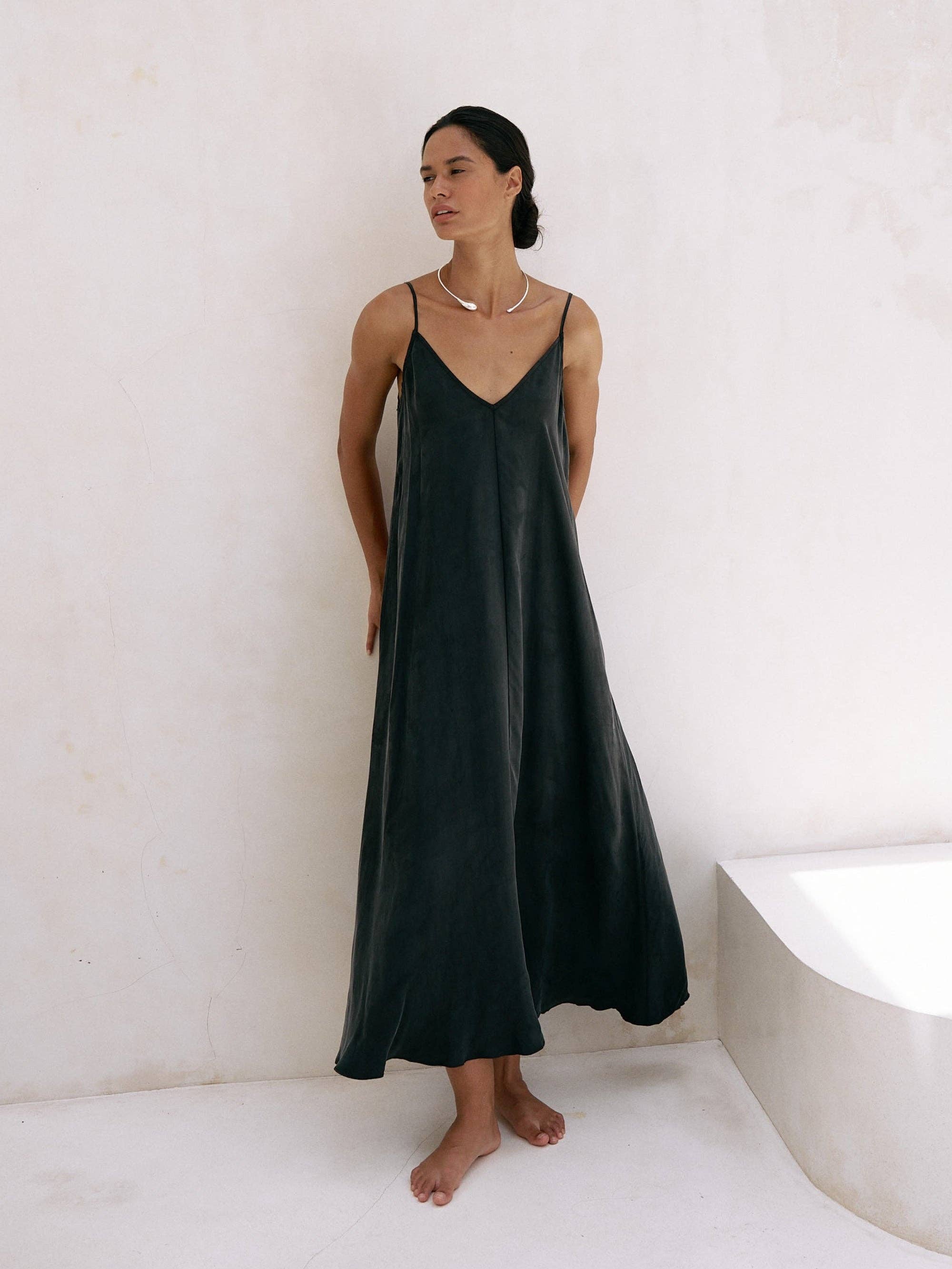 The Handloom Black Lucid Flow Maxi Dress