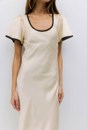 Cream Satin Dress with Contrast Trim