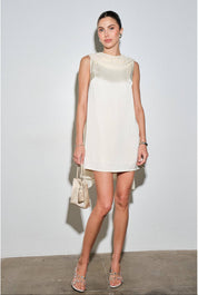 Maris Cream Satin Draped Back Mini Dress