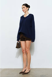 Navy Collared V-Neck Sweater