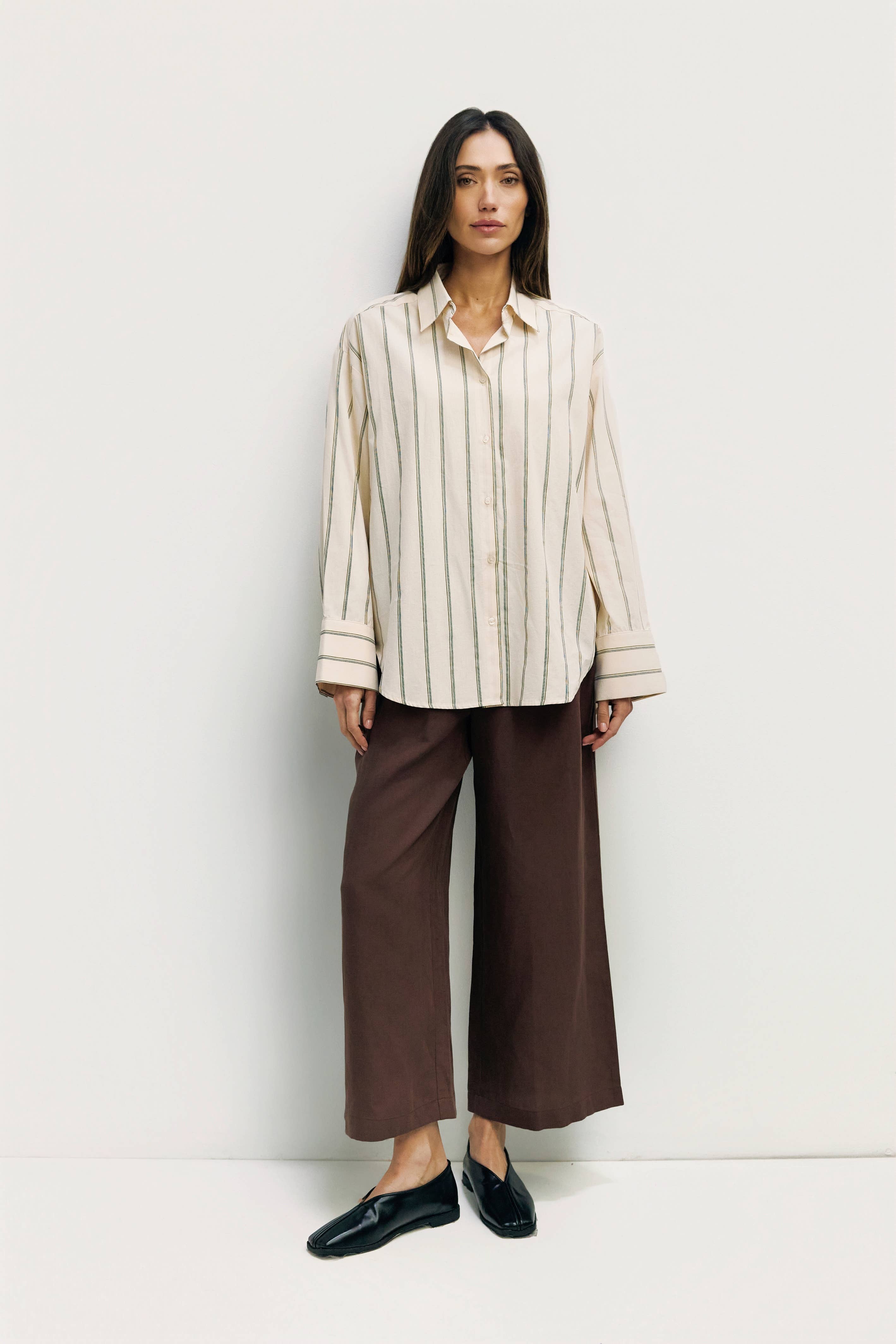 Cream Striped Cotton Poplin Blouse