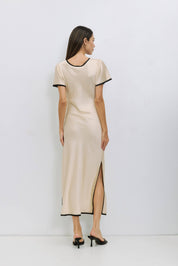 Cream Satin Dress with Contrast Trim