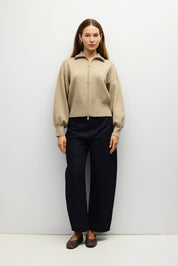 Khaki Zip Up Turtleneck Sweater