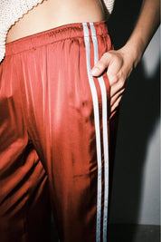 Burgundy Fiona Satin Track Pants