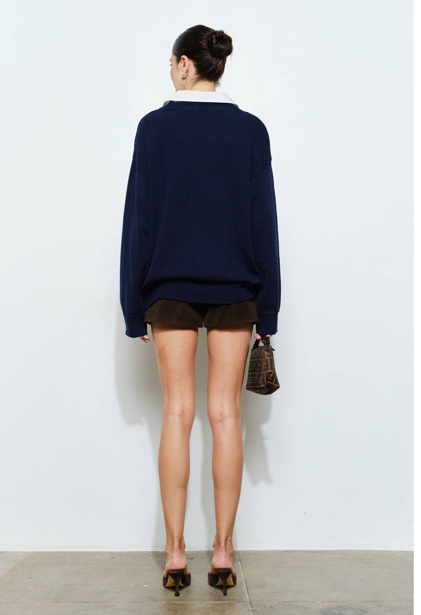 Navy Collared V-Neck Sweater