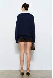 Navy Collared V-Neck Sweater