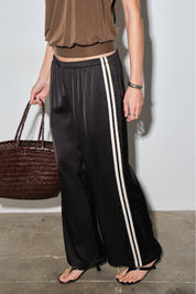 Black Fiona Satin Track Pants