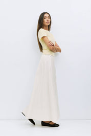White Paneled Cotton Maxi Skirt