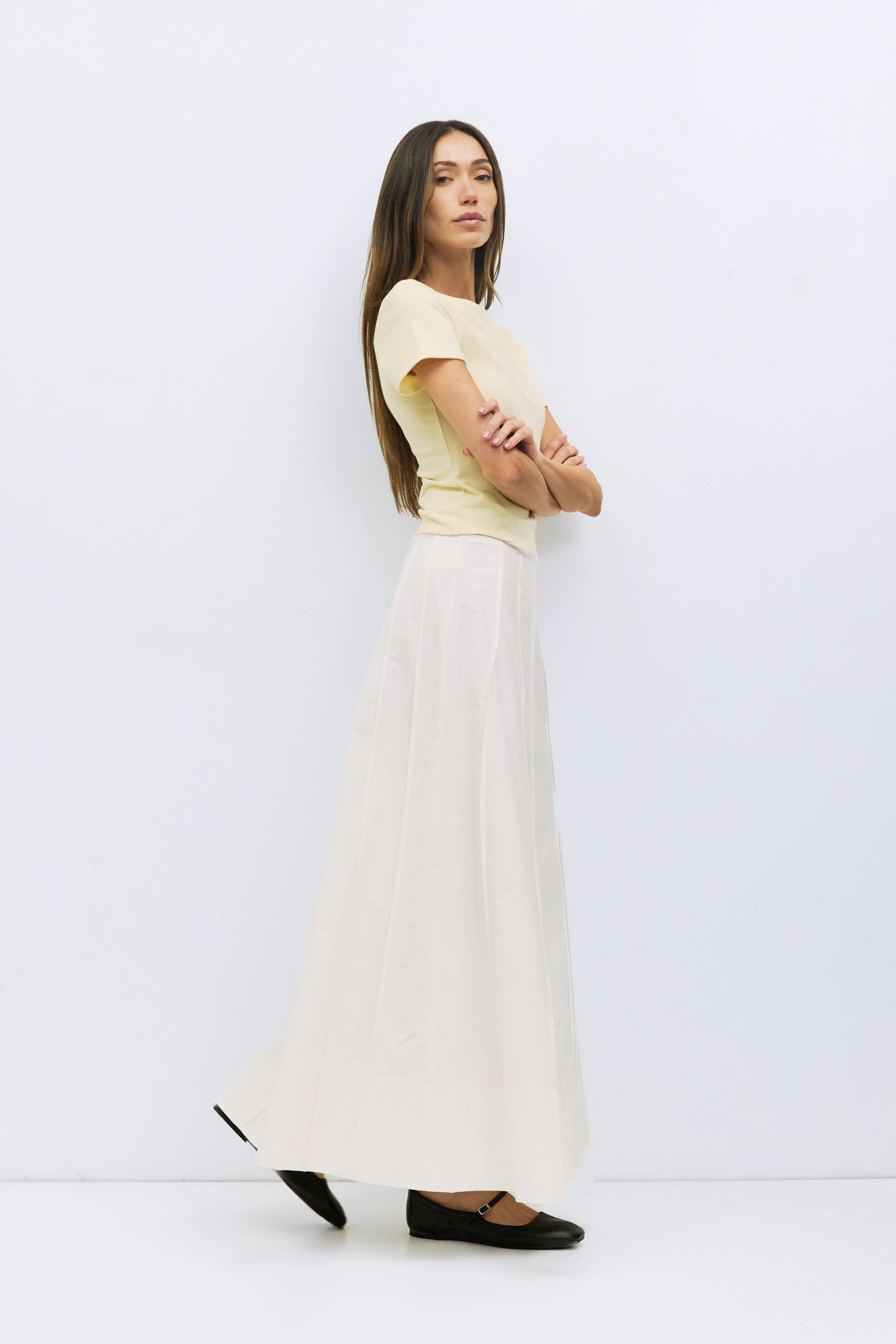 White Paneled Cotton Maxi Skirt
