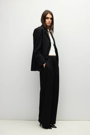 Black Pinstripe Pleated Maren Pants