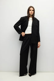 Black Pinstripe Pleated Maren Pants