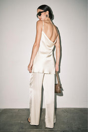 Cream Satin Cami & Wide Leg Pant Set