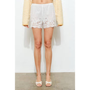 White Lace-Trimmed Scalloped Shorts