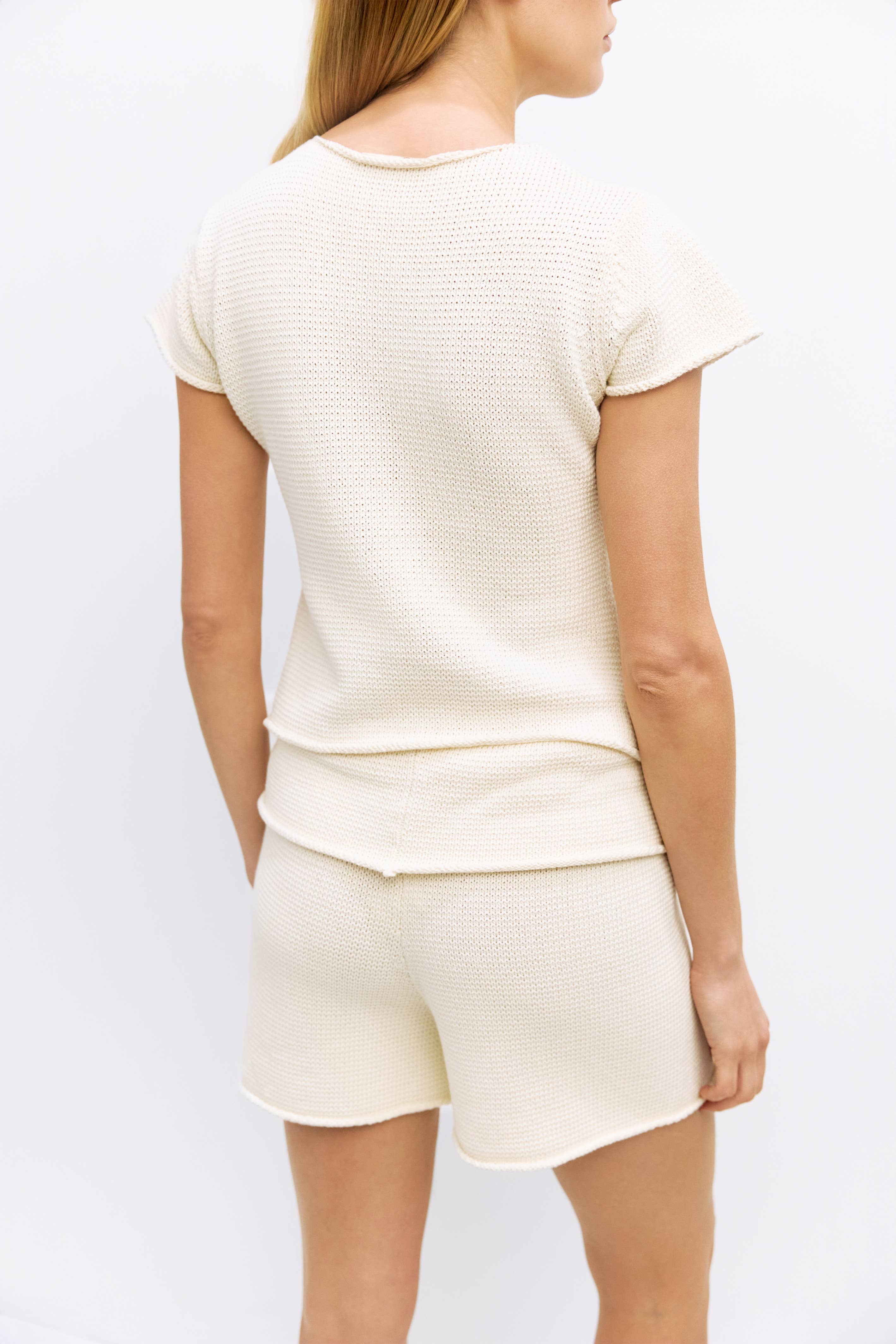Ivory Alana Summer Knit Button Down Top