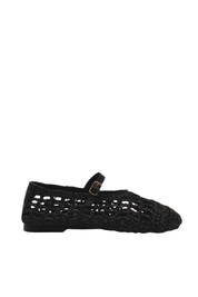 Black Straw Mary Jane Flats