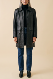 Vintage Black Leather Longline Jacket