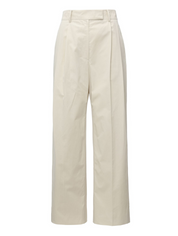 Beige Cotton Pleated Pants