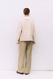 Cream Oversized Boucle Knit V-Neck Sweater