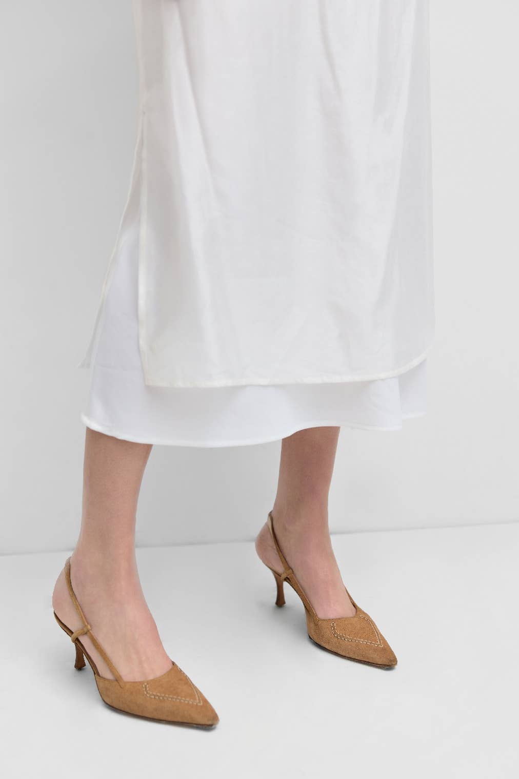 White Layered Fabrics Midi Skirt