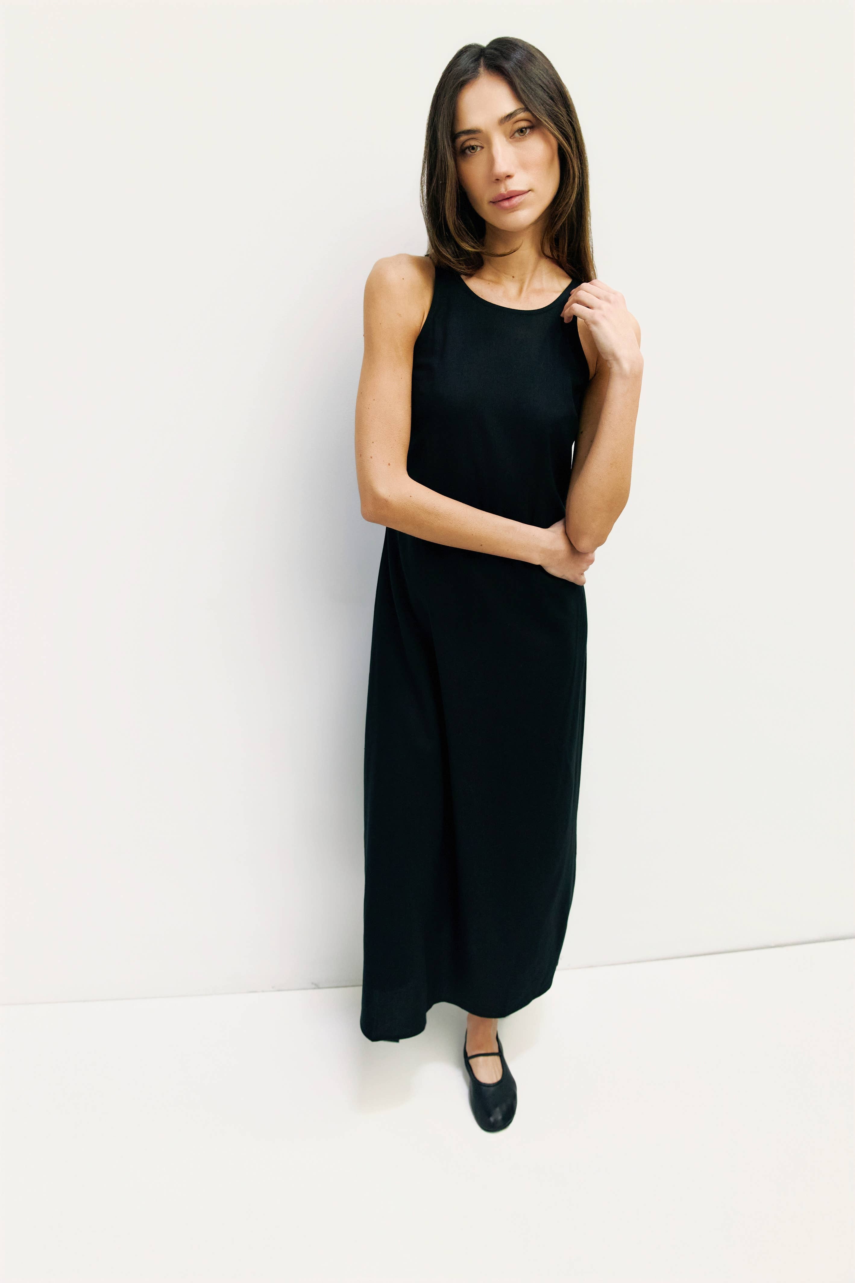 Black Linen Midi Dress