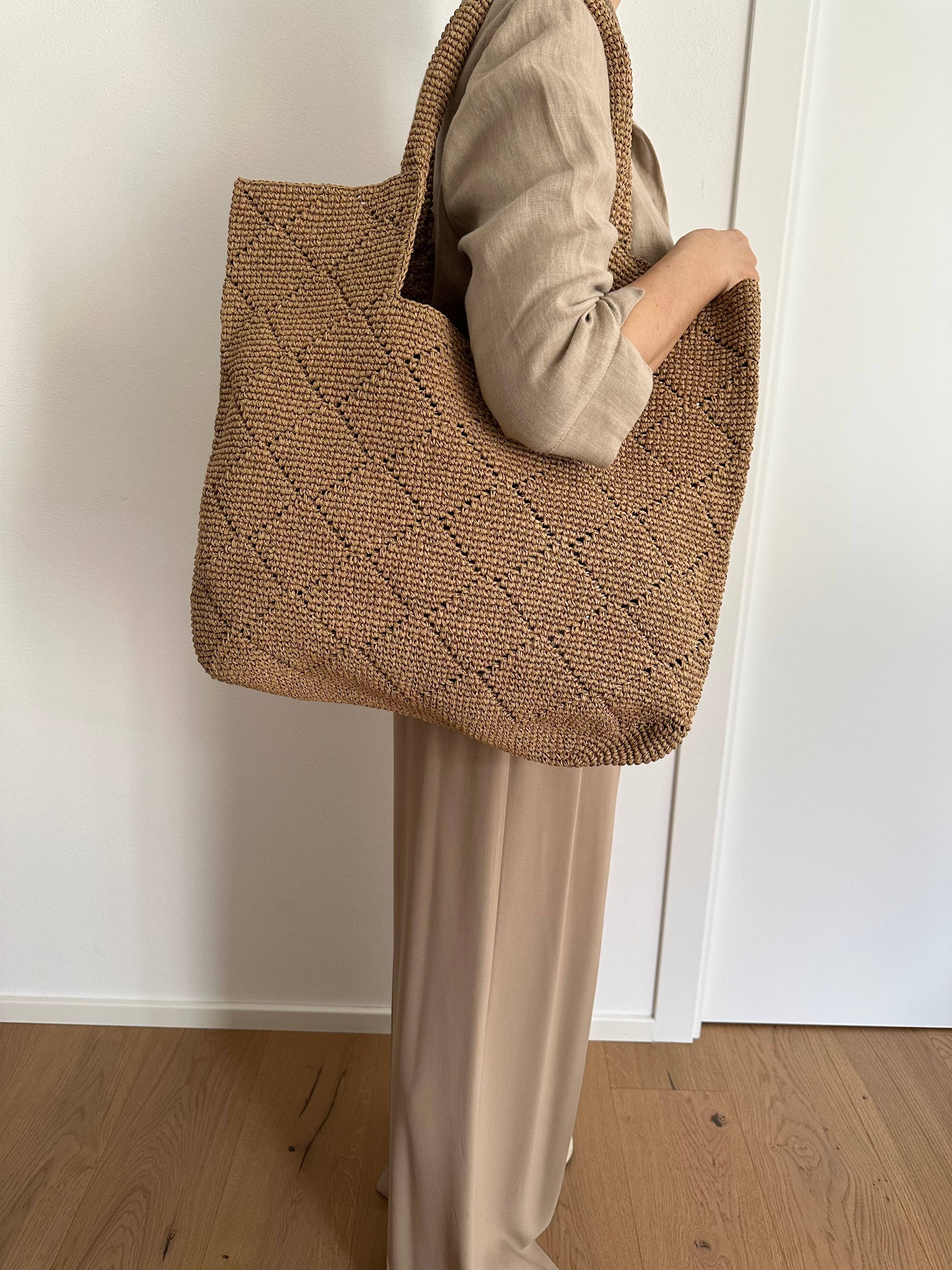 Camel Handmade Raffia Tote