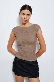 Taupe Paola Open-Back Textured Top