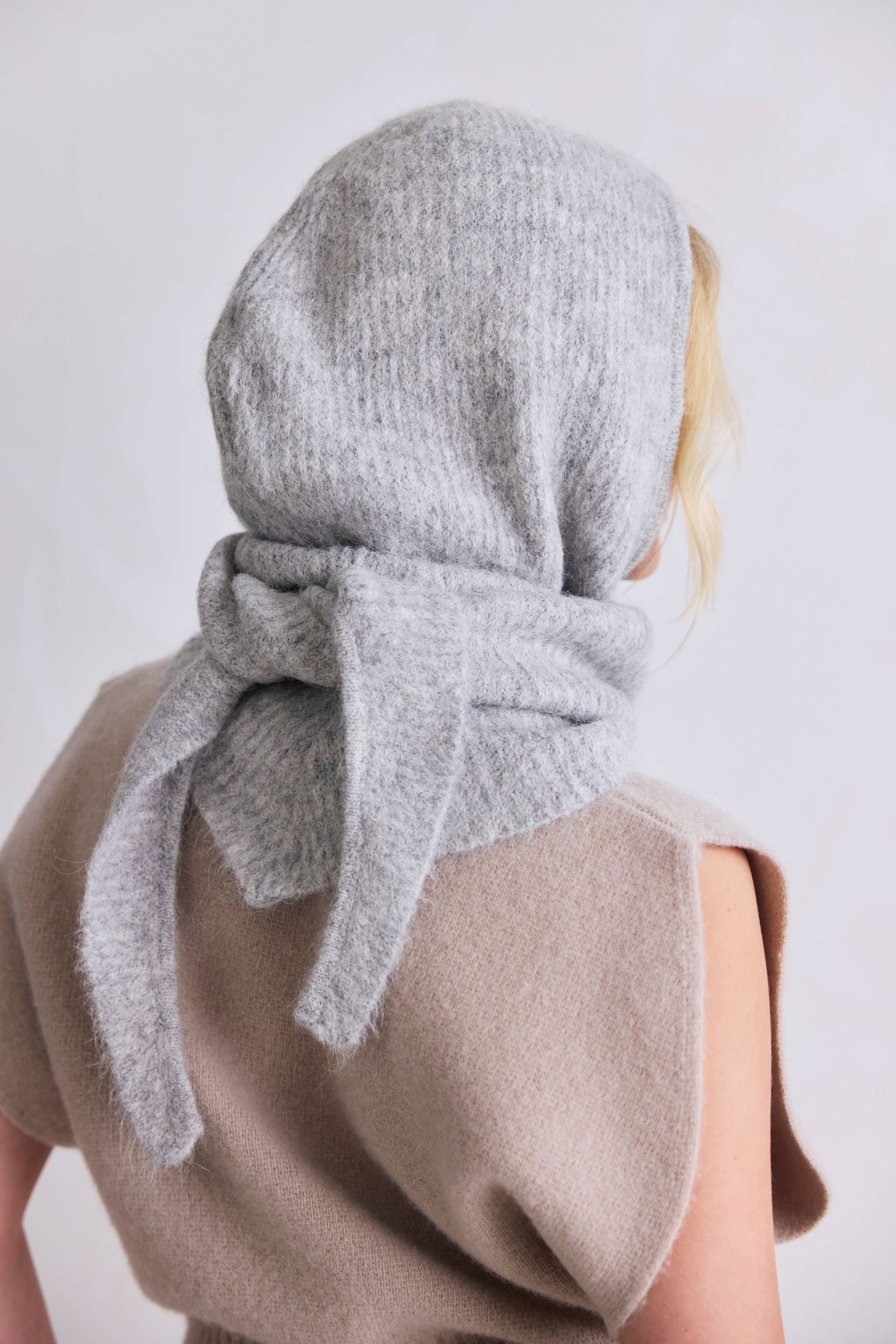 Blizzard Grey Alpaca Hooded Scarf