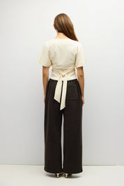 Brown Pinstripe Pleated Sophia Pants