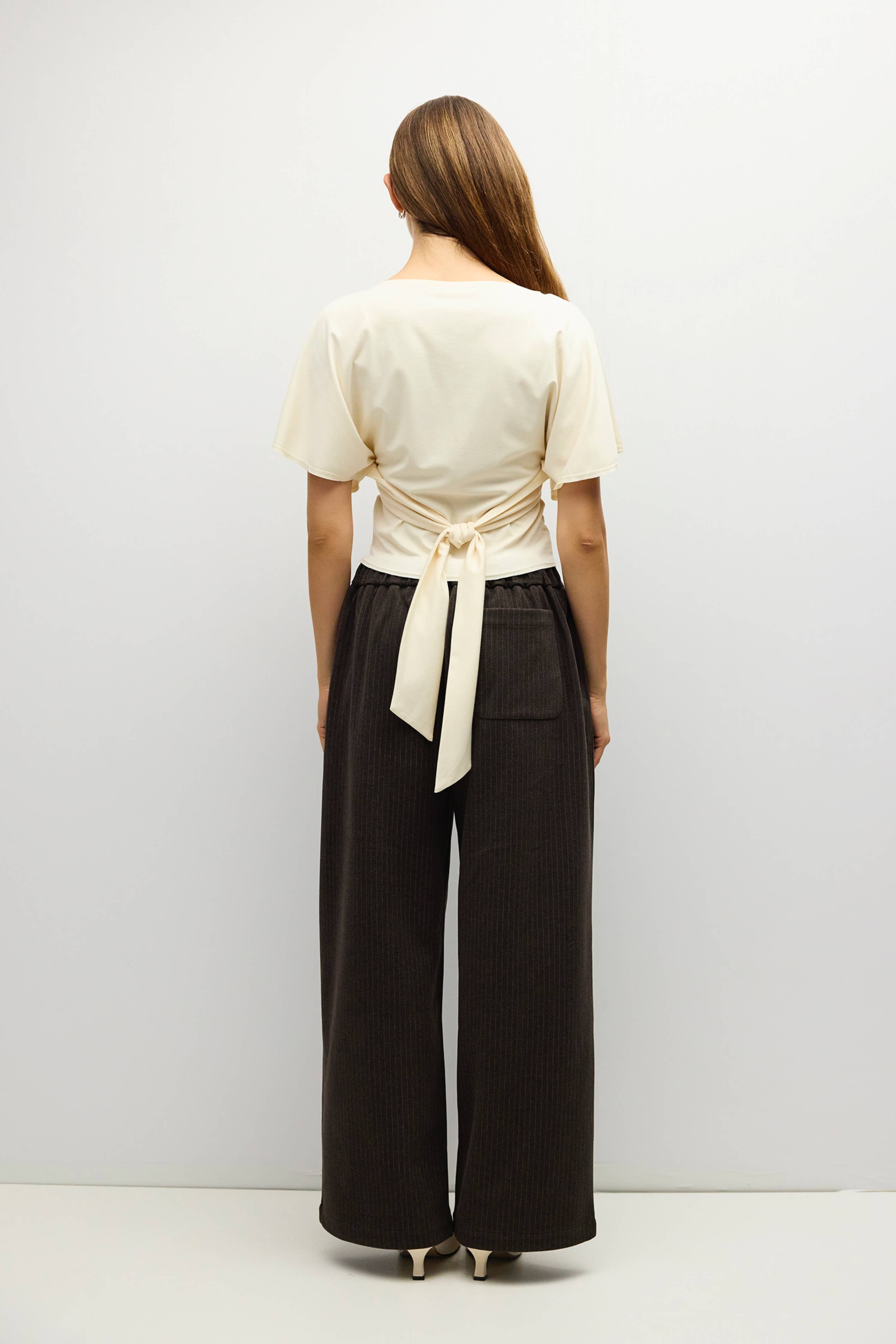 Brown Pinstripe Pleated Sophia Pants