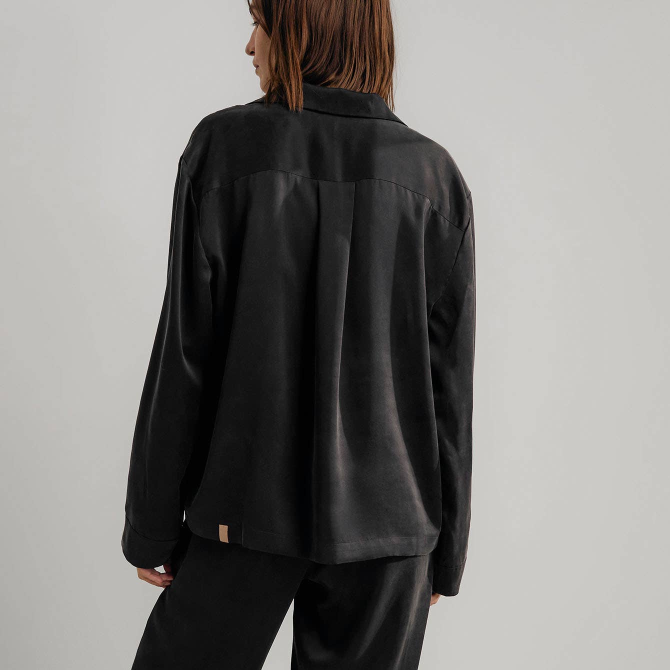 Lunya Black Washable Silk Long Sleeve Pant Set