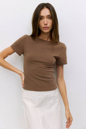 Brown Wide Neck Soft Knit Top