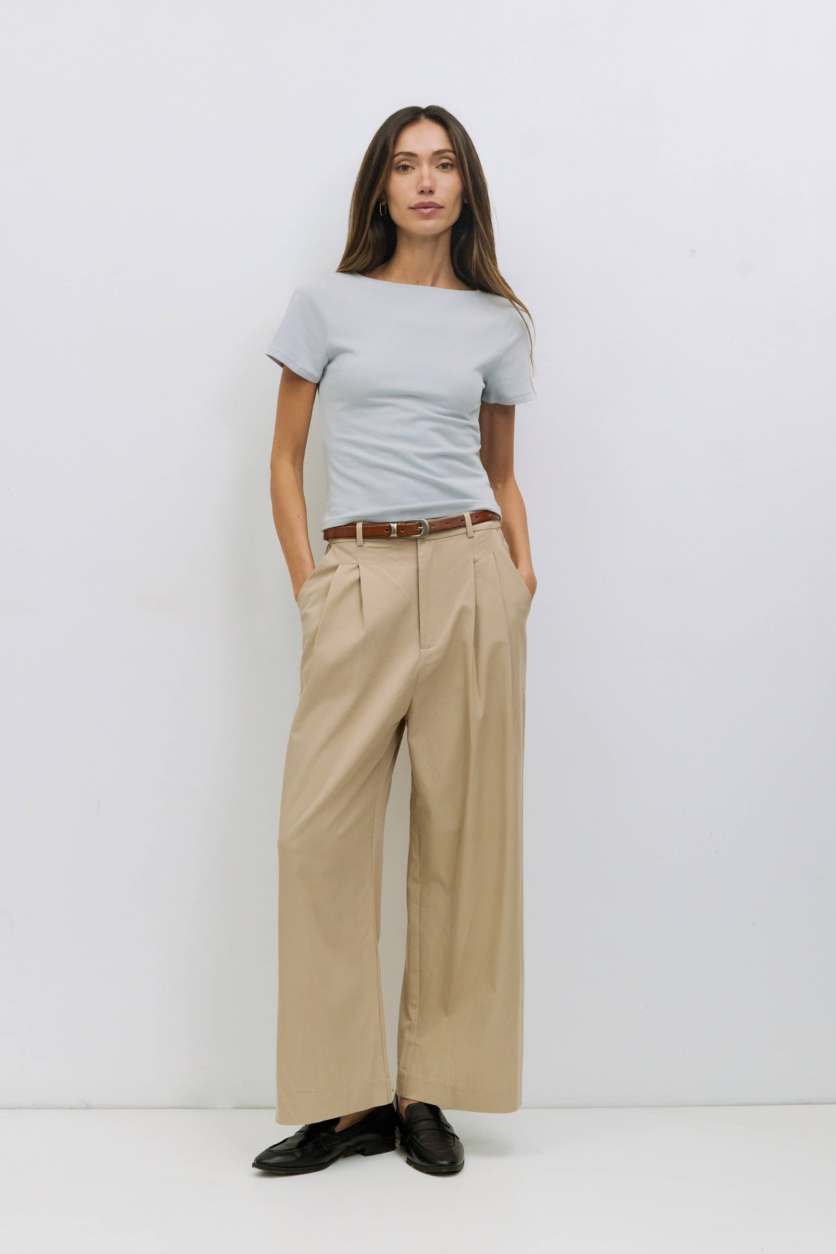 Powder Blue Wide Neck Soft Knit Top