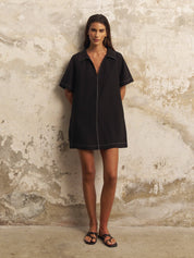The Handloom Black Mae Mini Shirt Dress