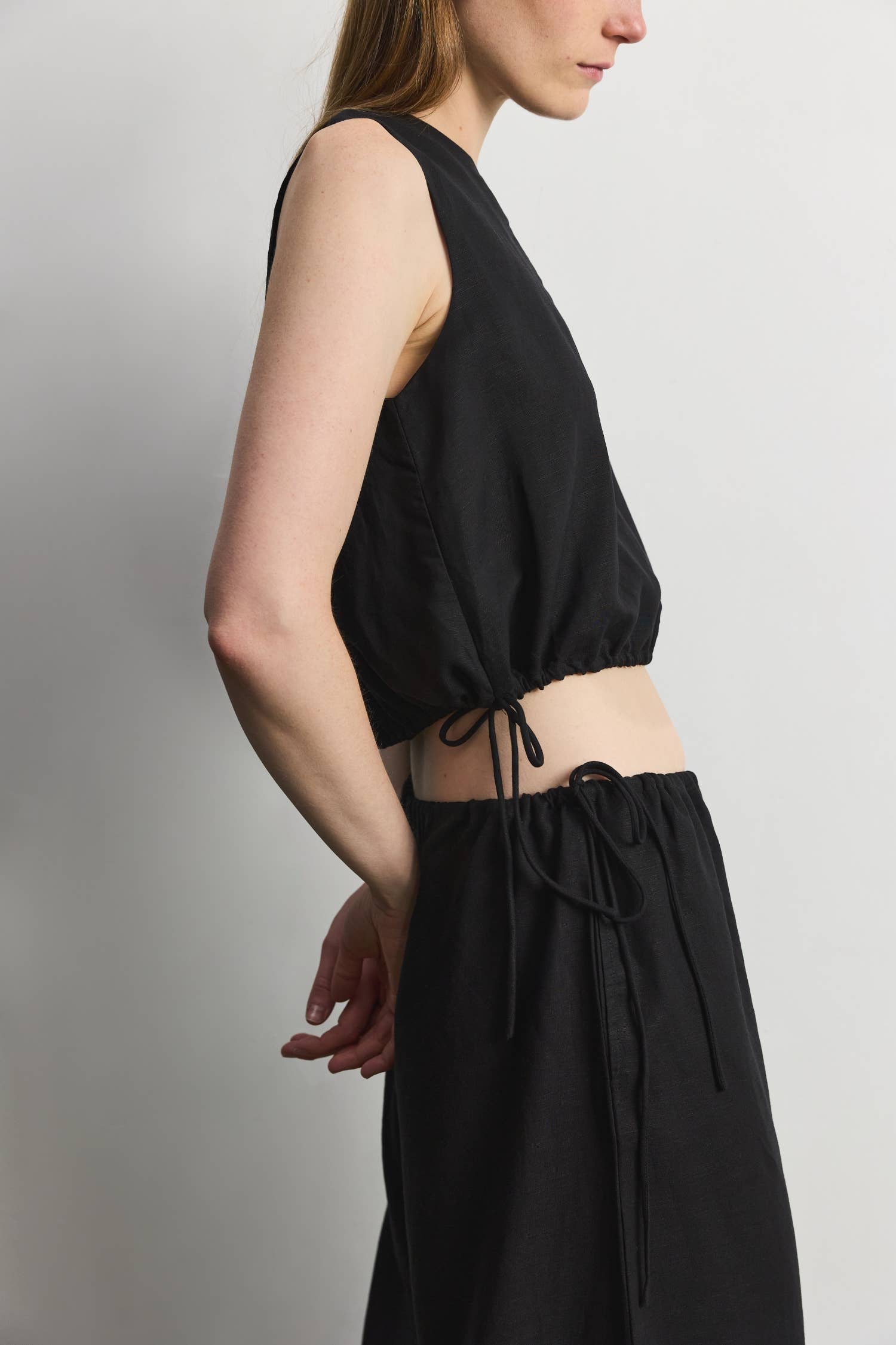 Black Wide Leg Linen Pants with Drawstrings