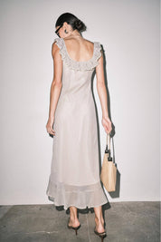 Sage & Cream Stripe Chiffon Bias-Cut Midi Dress