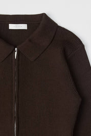 Brown Kieran Double Zipper Cardigan