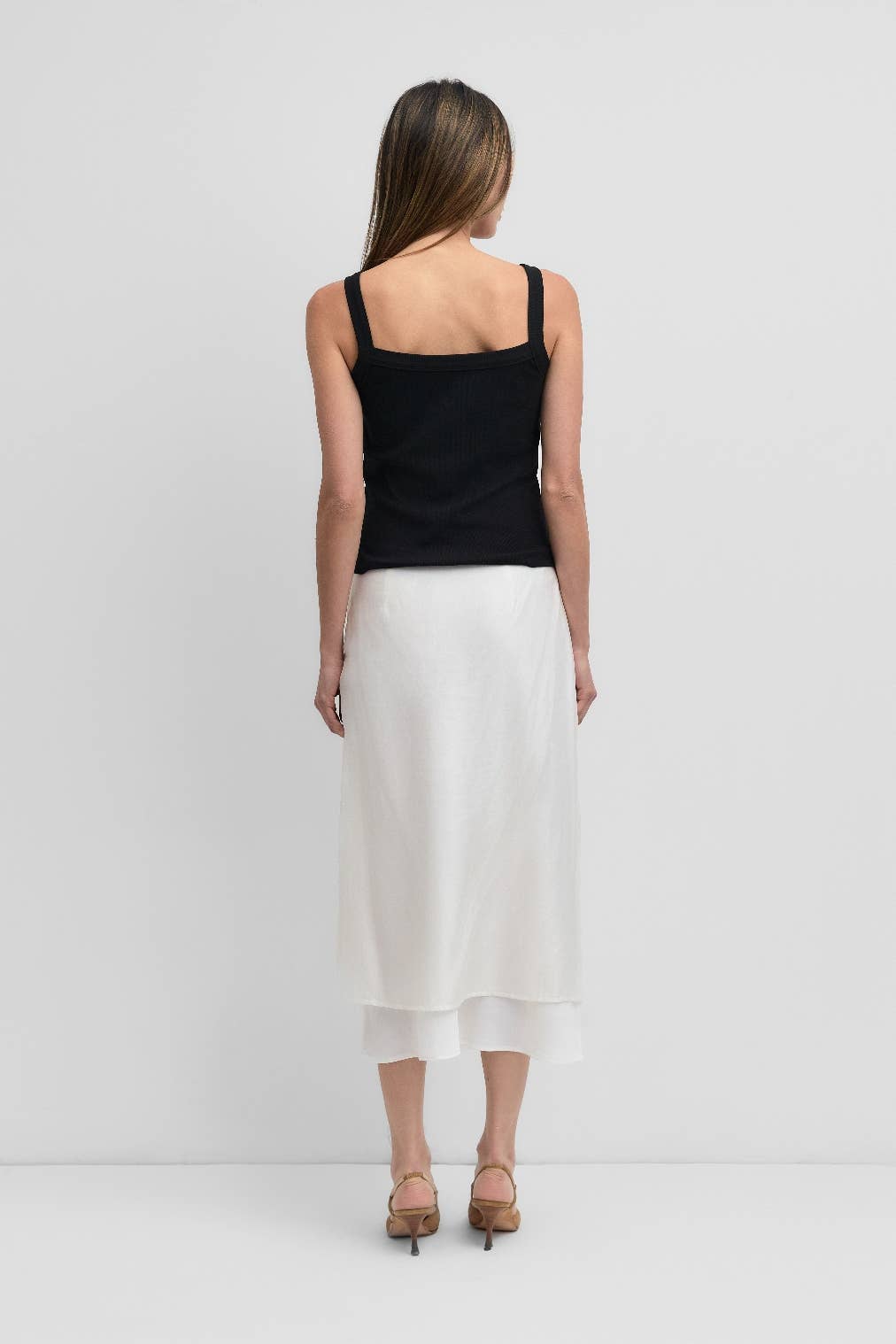 White Layered Fabrics Midi Skirt