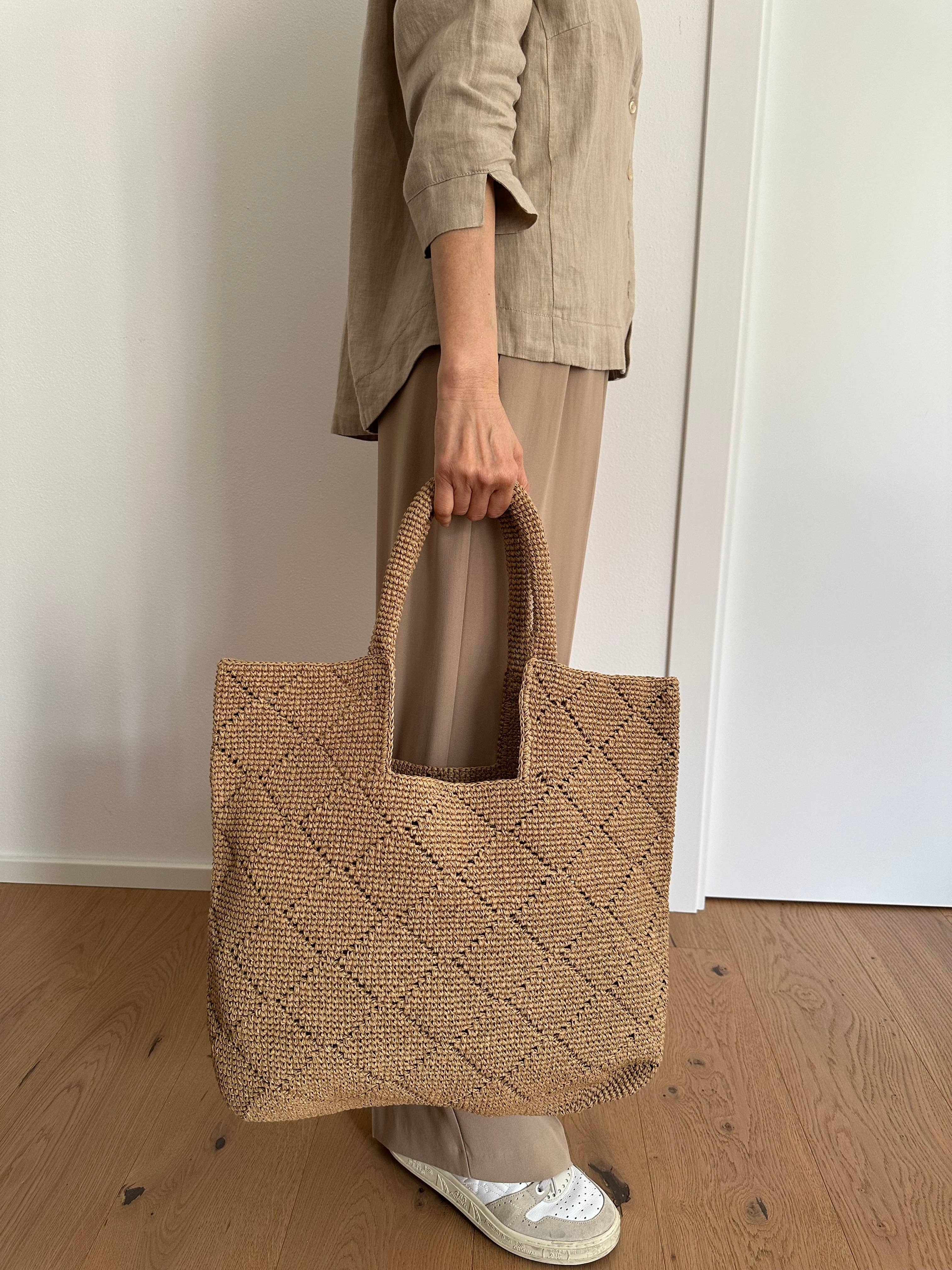 Camel Handmade Raffia Tote