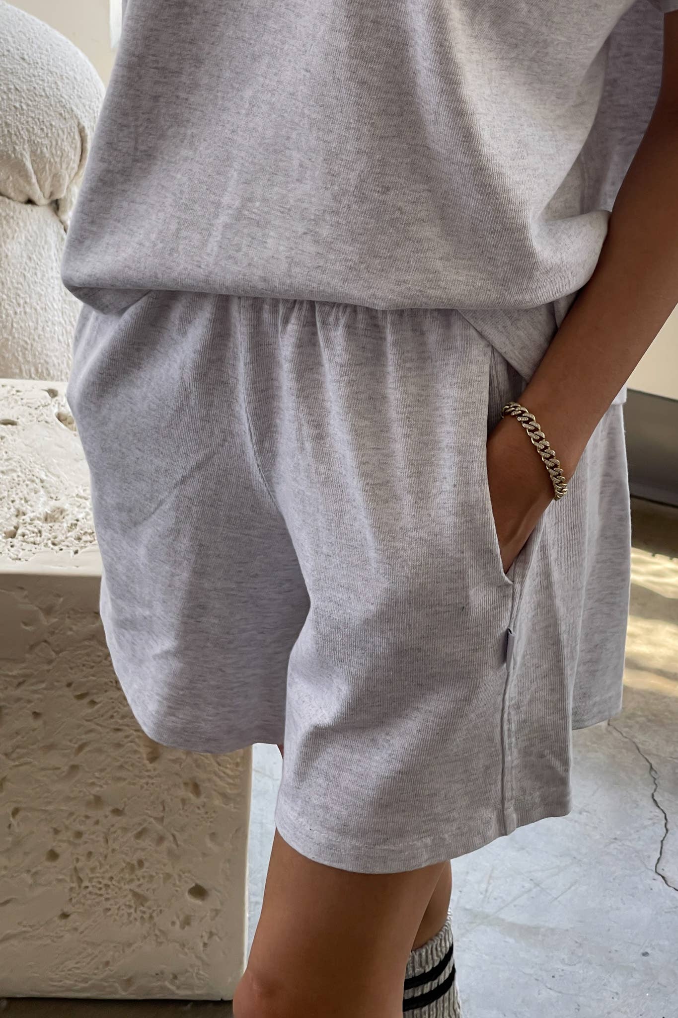 Le Bon Shoppe Flared Basketball Shorts in Icy Grey