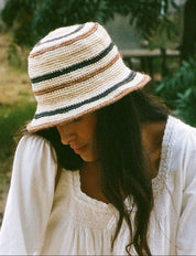 Minga Striped Crochet Agave Bucket Hat